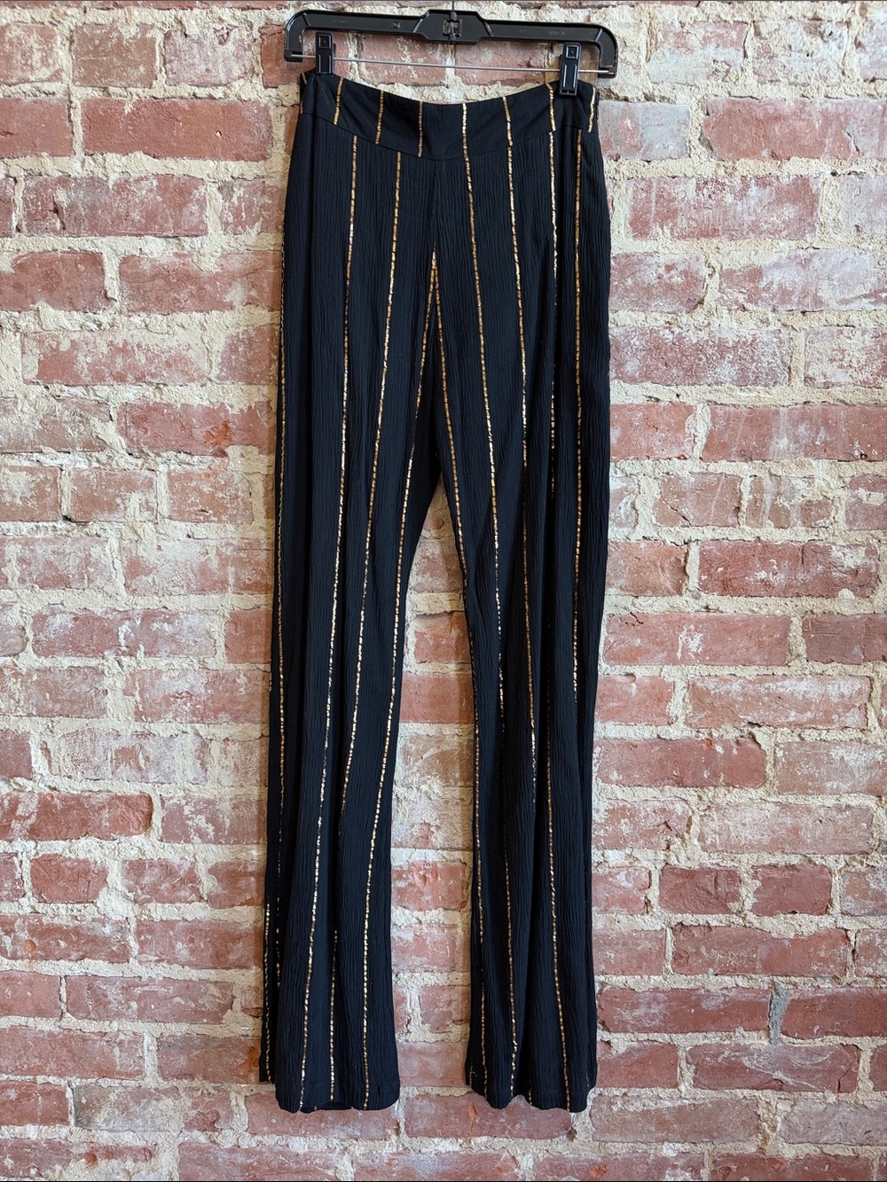 Karina Grimaldi black pants with Metallic Gold Stripes